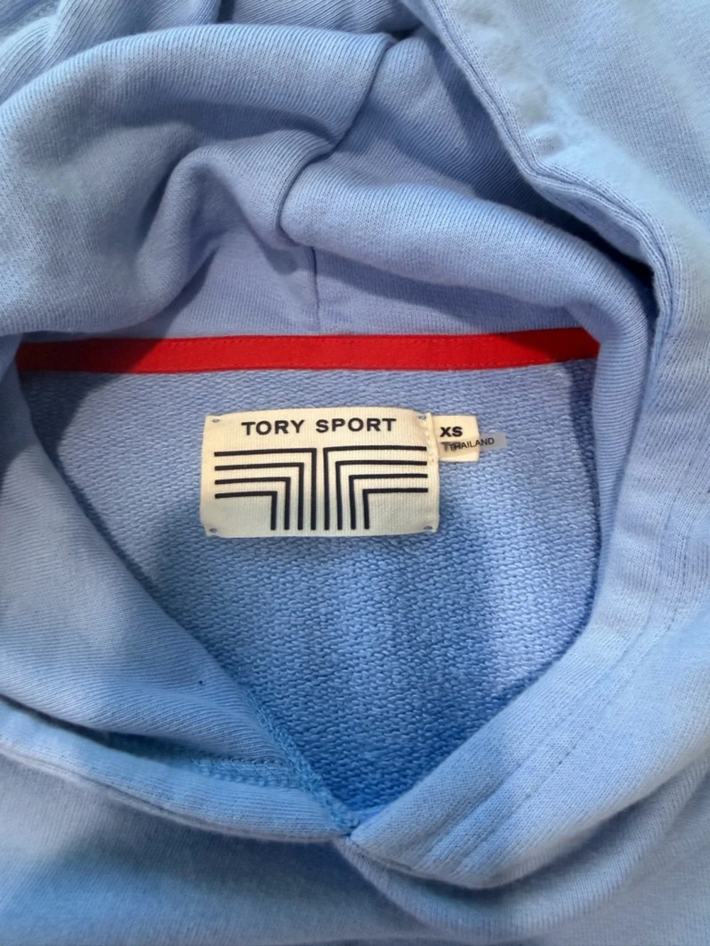 Tory Burch Tory Sport Cropped Hoodie Sweatshirt Baby Blue Cotton, Size XS